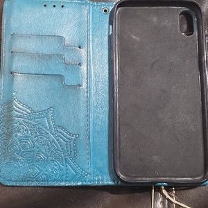 Blue leather iPhone Xr case with card slots